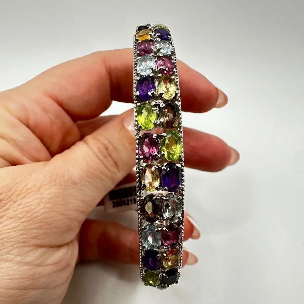 NWT Multi-gemstone and stainless steel hinged bangle/ bracelet!‎
